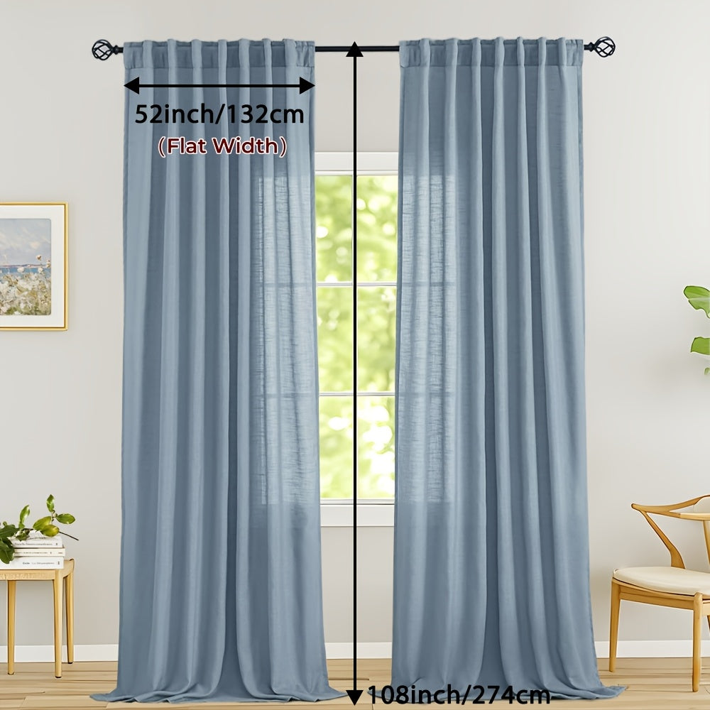 Rideaux voilage lin mélangé semi-transparents style classique (2 Panneaux)