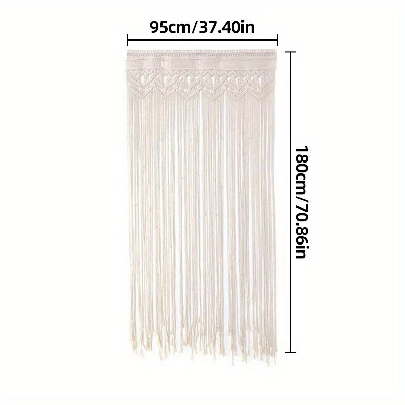 Rideau macramé bohème vague 95x180 cm en fibre naturelle (1 panneau)