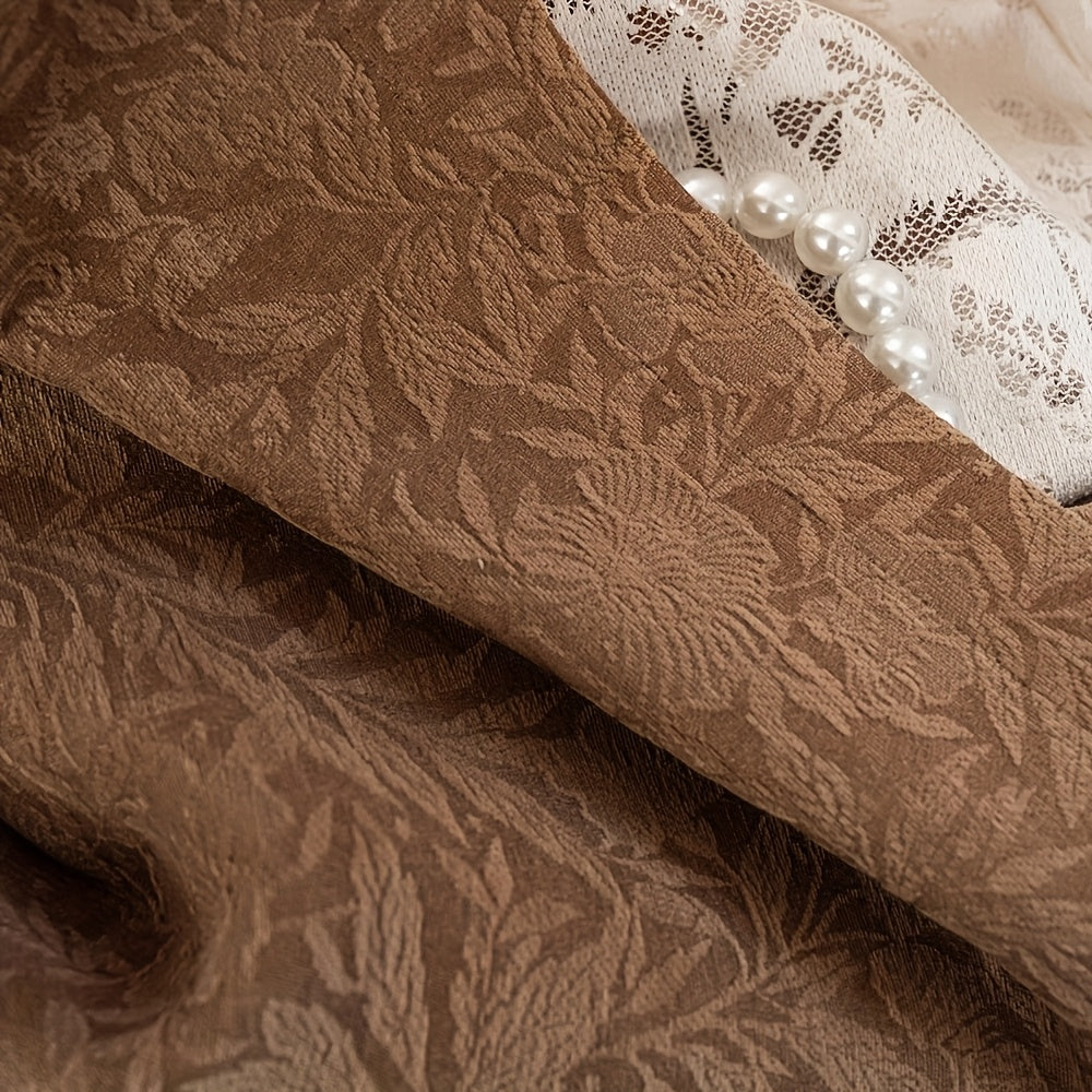 Rideau occultant jacquard chenille marron vintage à œillets