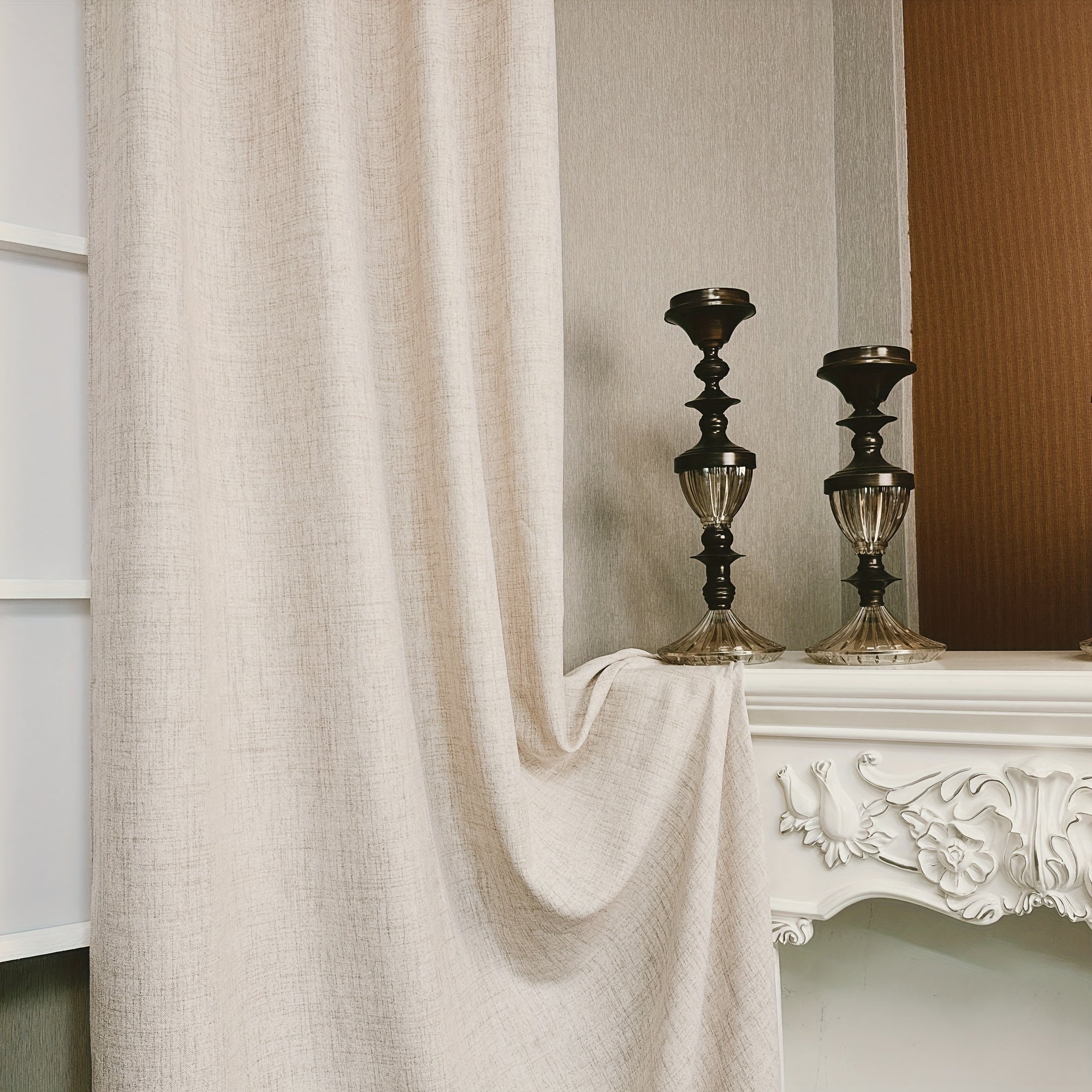 Rideau tamisant effet lin imitation chanvre pour salon et chambre (2 panneaux)