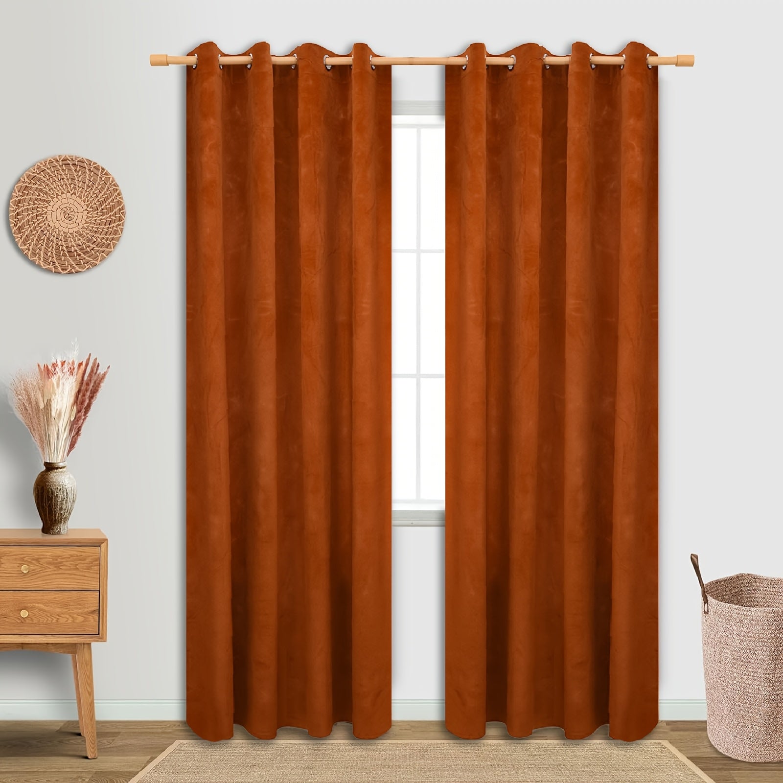 Rideaux en velours orange rouille à œillets pour salon et chambre (2 panneaux)