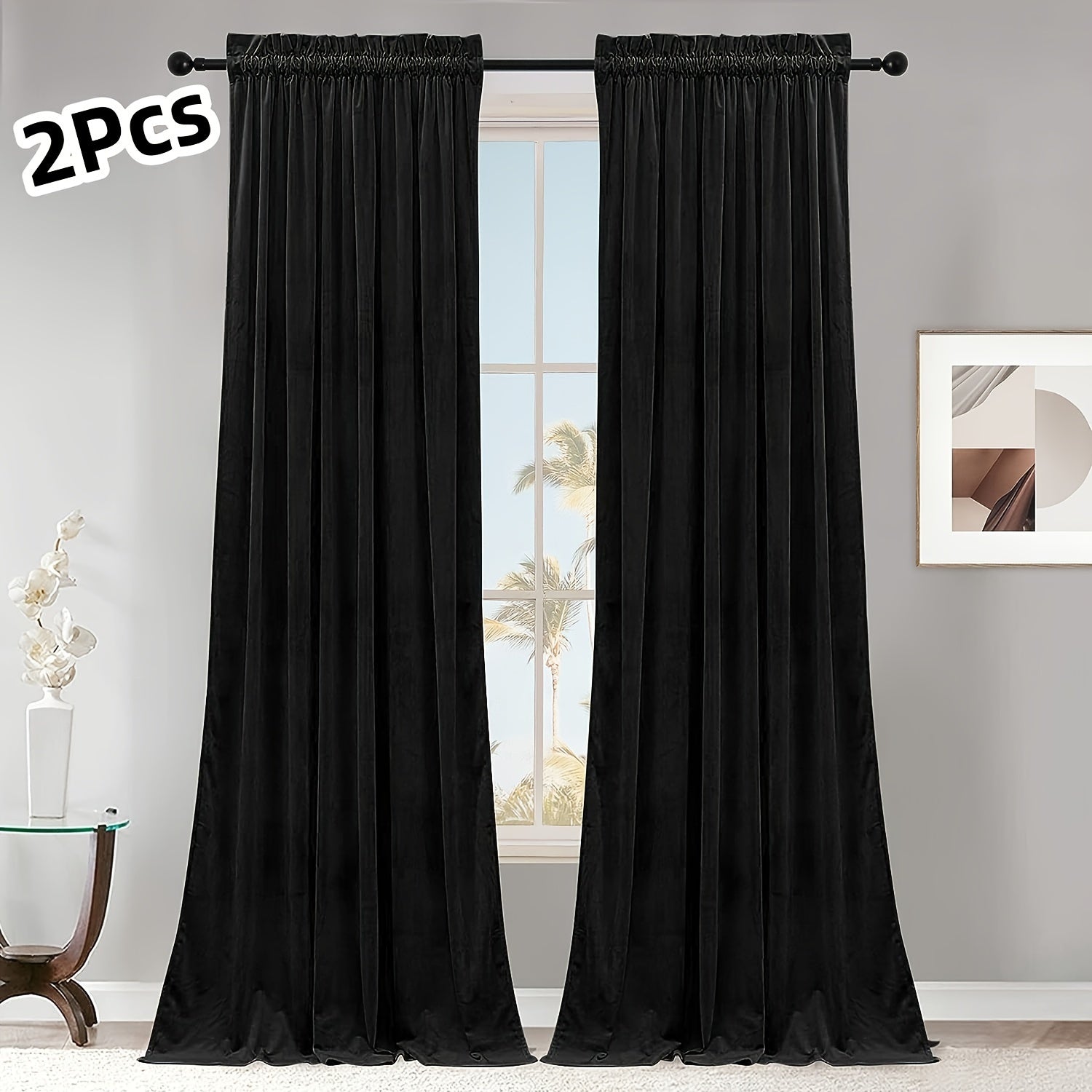 Rideaux tamisants unis en polyester effet flanelle pour chambre et salon (2 panneaux)