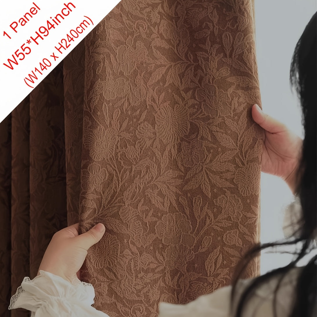 Rideau occultant jacquard chenille marron style vintage floral