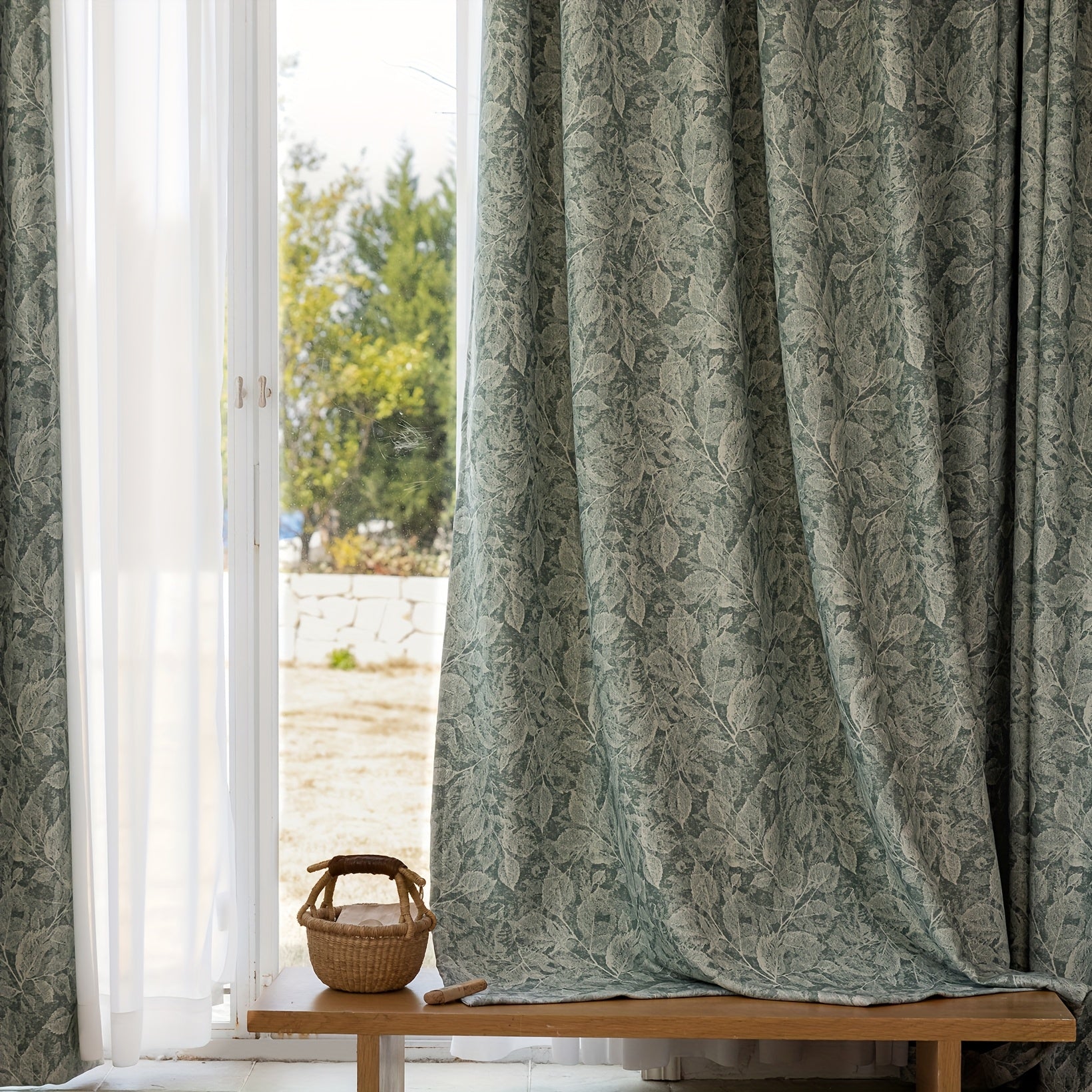 Rideau occultant jacquard feuille en chenille style vintage pour salon