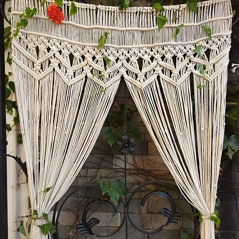 Rideau macramé bohème en coton 95x180 cm pour porte et séparation (1 panneau)