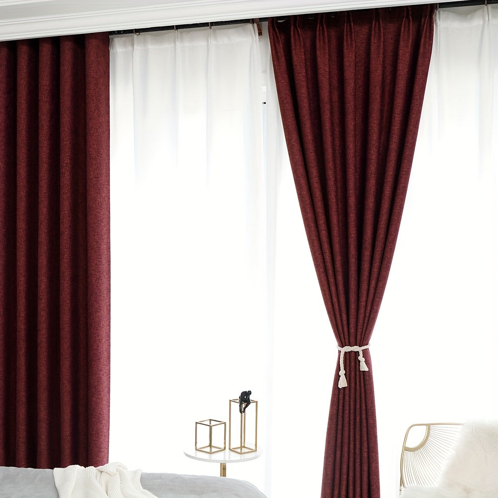 Rideaux rouge bordeaux effet lin à œillets en polyester (2 panneaux)