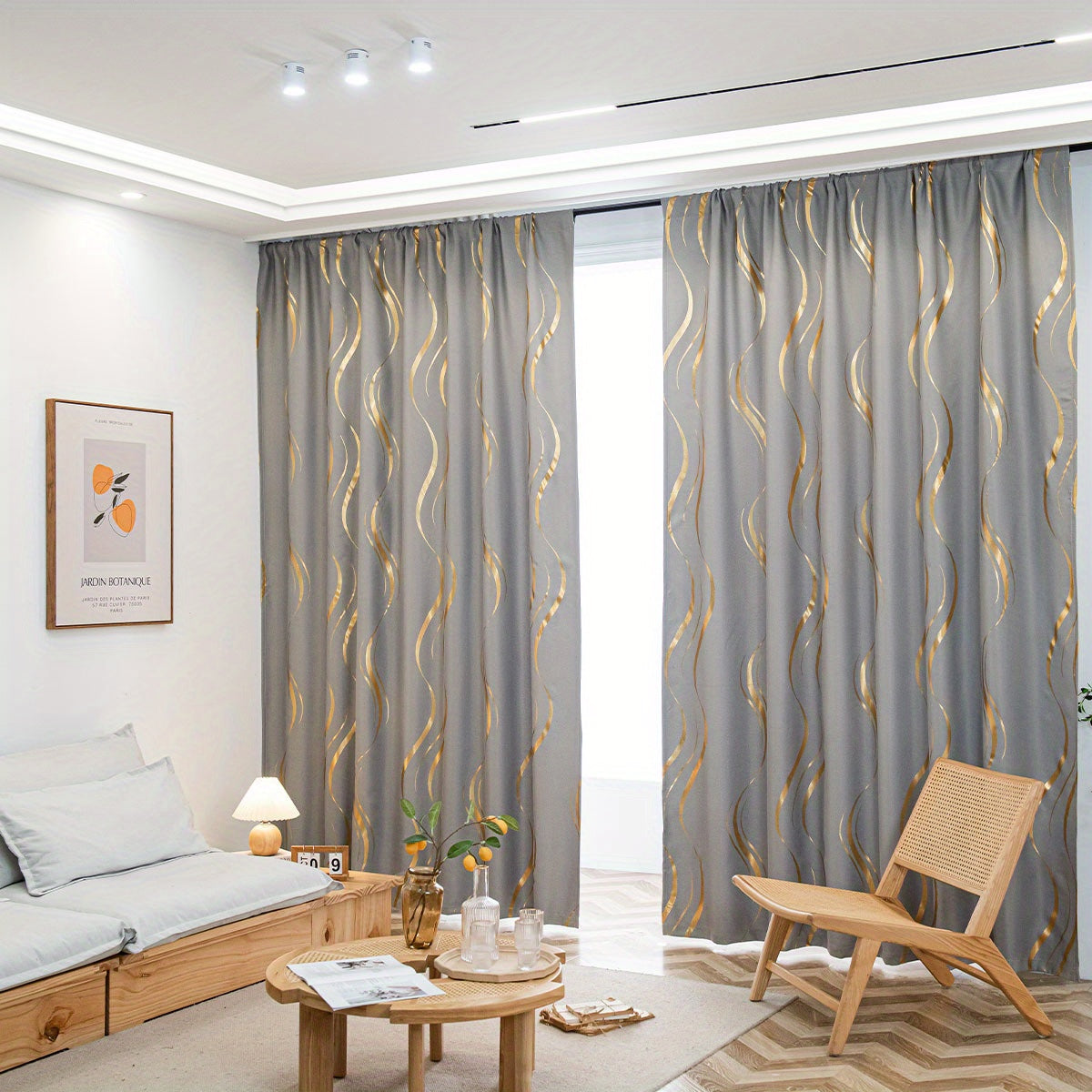 Rideau occultant noir et doré à motifs ondulés pour salon et chambre