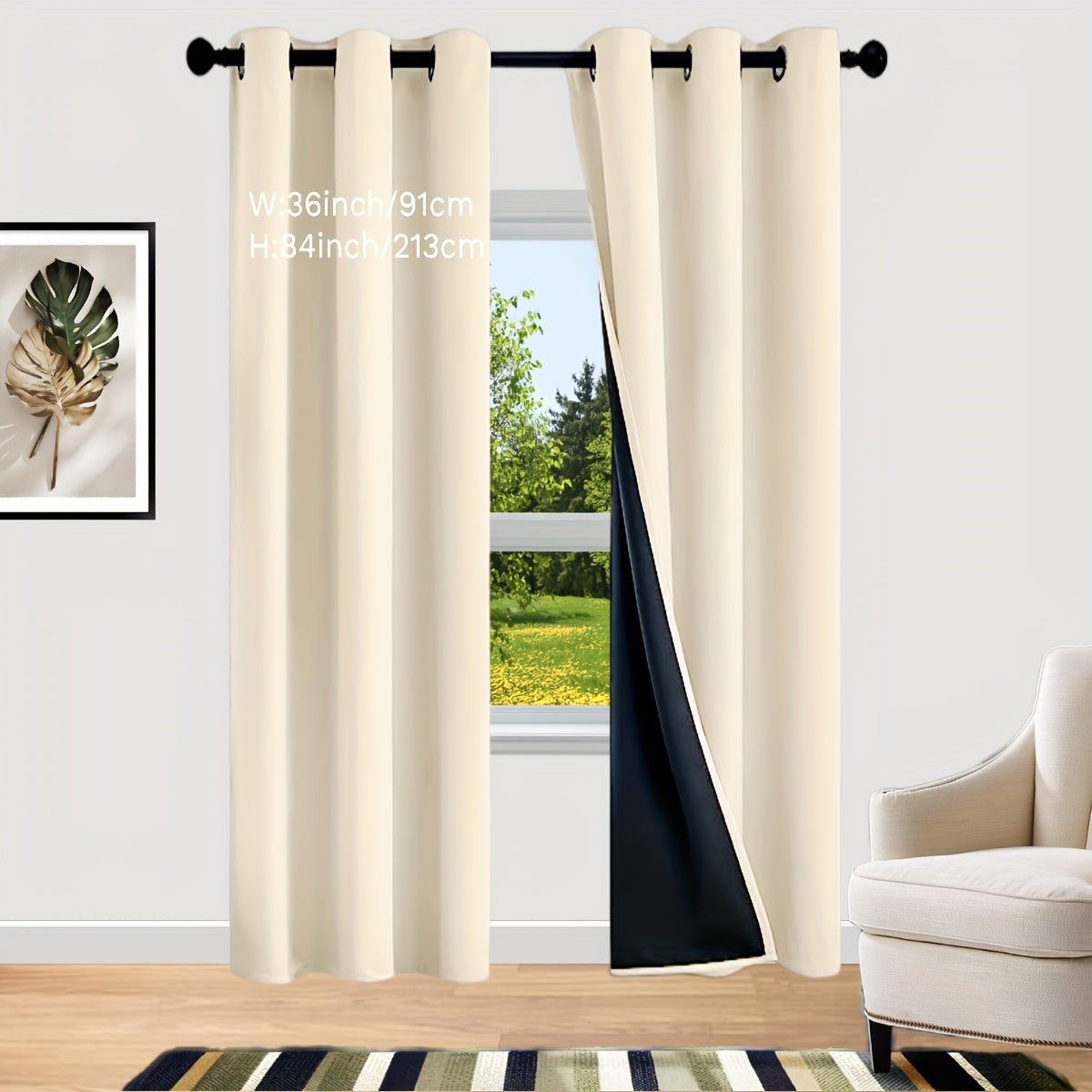 Rideaux occultants 100 % blackout à œillets en polyester pour chambre et salon - 2 pièces
