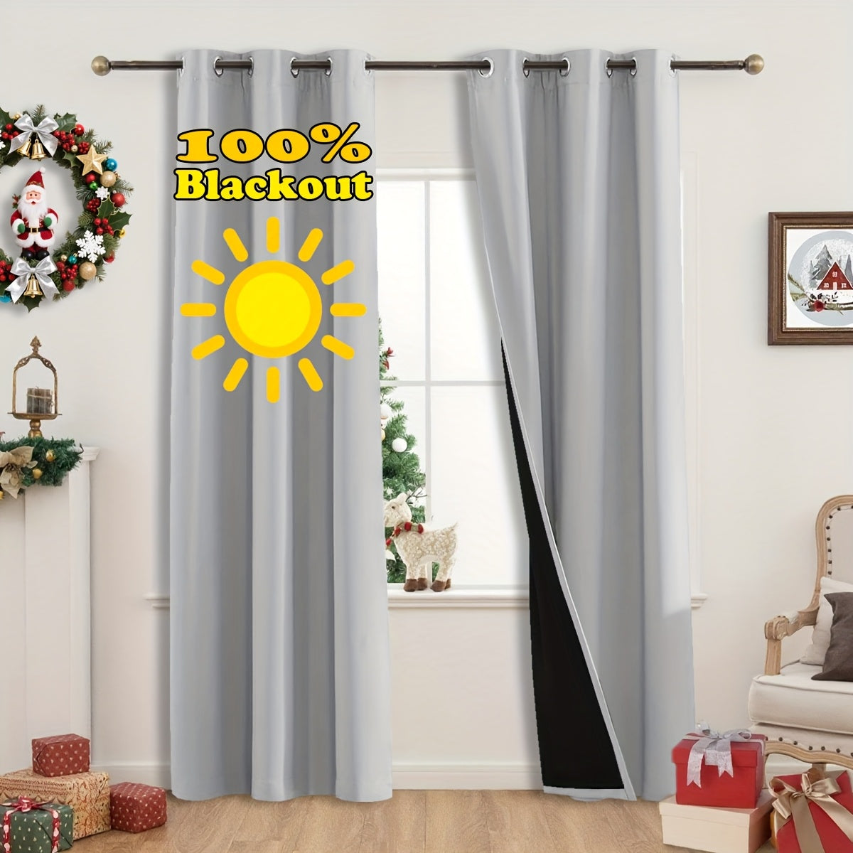 Rideaux occultants thermiques 100 % blackout à œillets – lot de 2 panneaux