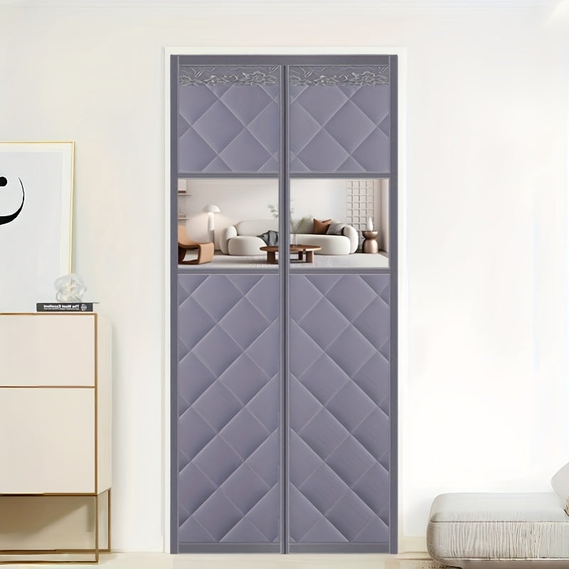Rideau de porte isolant thermique matelassé avec fenêtre transparente magnétique