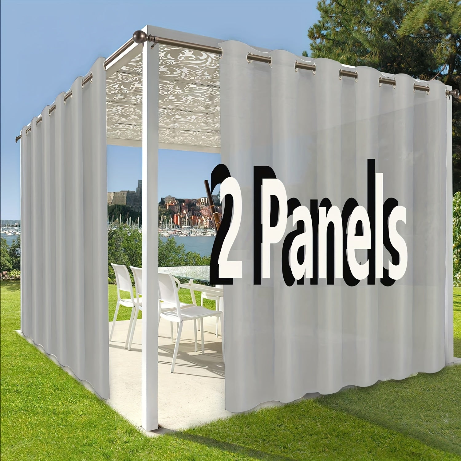 Rideaux extérieurs à œillets effet uni élégant pour pergola (2 panneaux)
