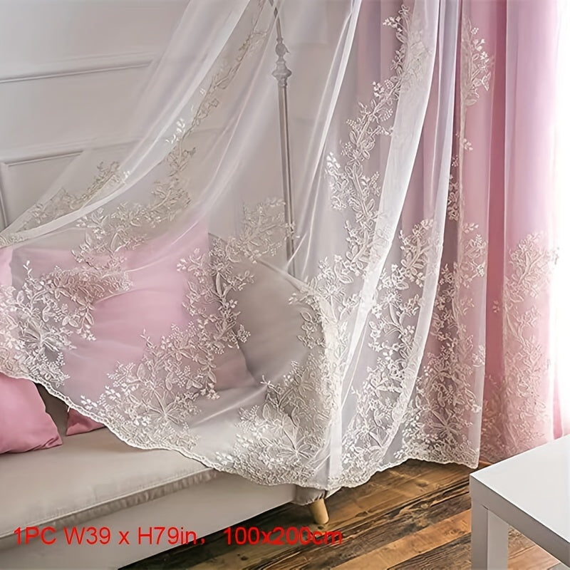 Rideau occultant double épaisseur brodé avec voile dentelle (1 panneau)