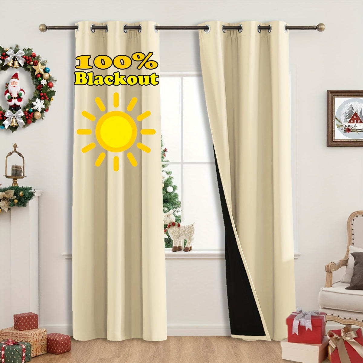 Rideaux occultants thermiques 100 % blackout à œillets – lot de 2 panneaux