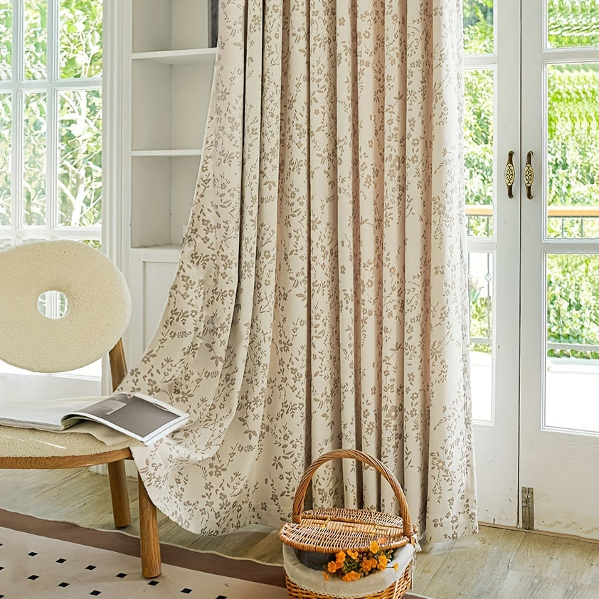 Rideau chenille jacquard crème à fleurs occultant 80 % pour salon