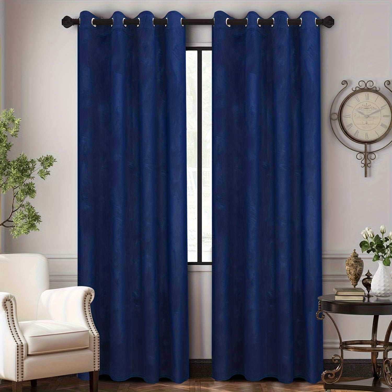 Rideaux velours tamisants unis en polyester avec œillets (2 panneaux)