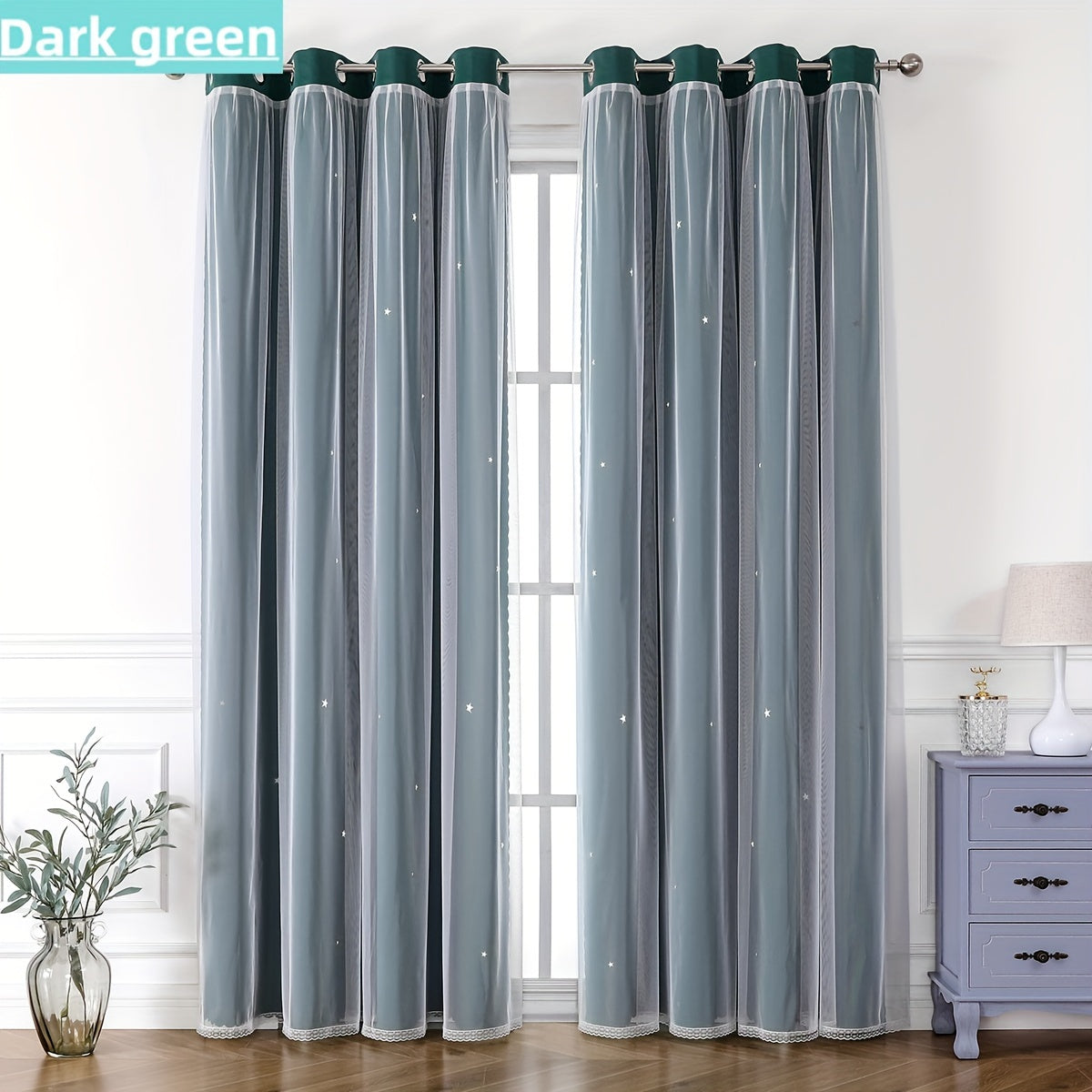 Rideaux occultants double couche avec voile étoilé en polyester pour chambre et salon