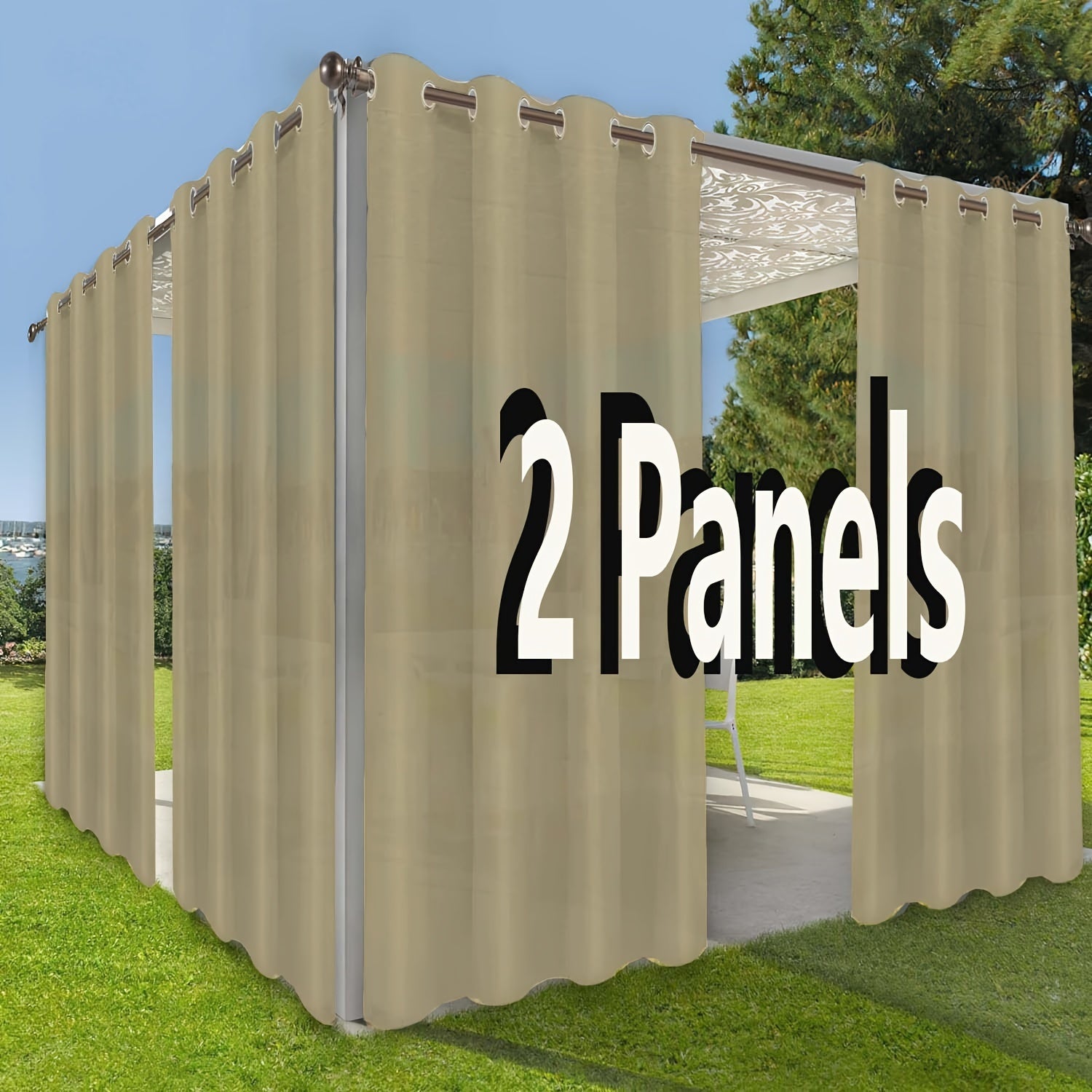 Rideaux extérieurs à œillets effet uni élégant pour pergola (2 panneaux)