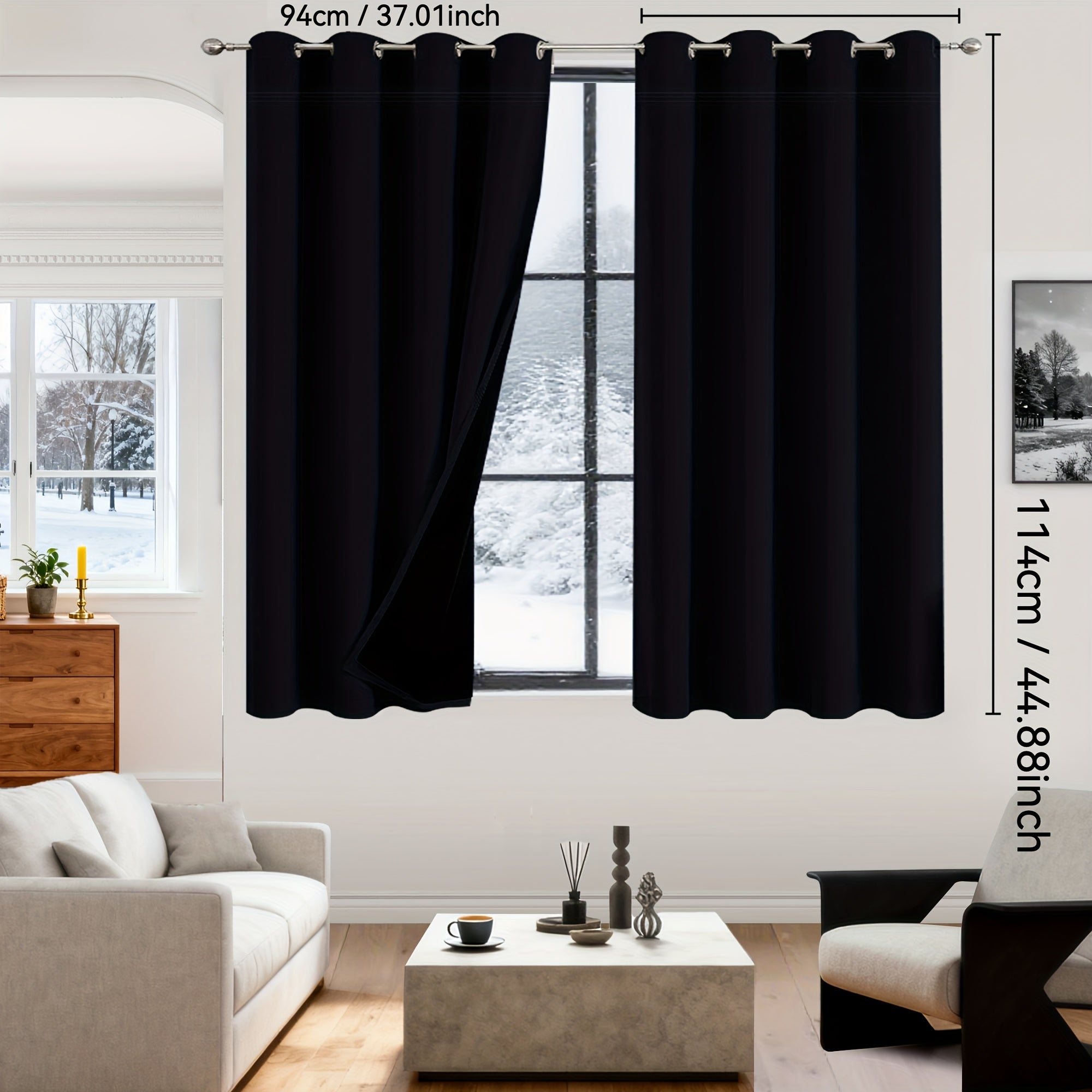 Rideaux occultants 100% blackout en polyester thermique (2 panneaux)