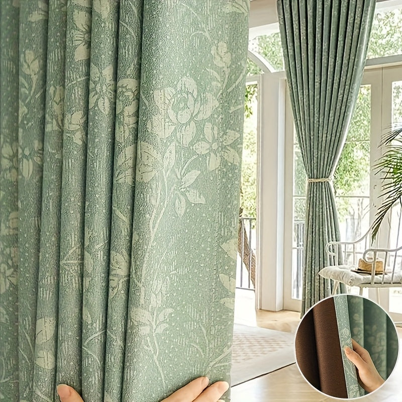 Rideau jacquard chenille vert matcha occultant à œillets