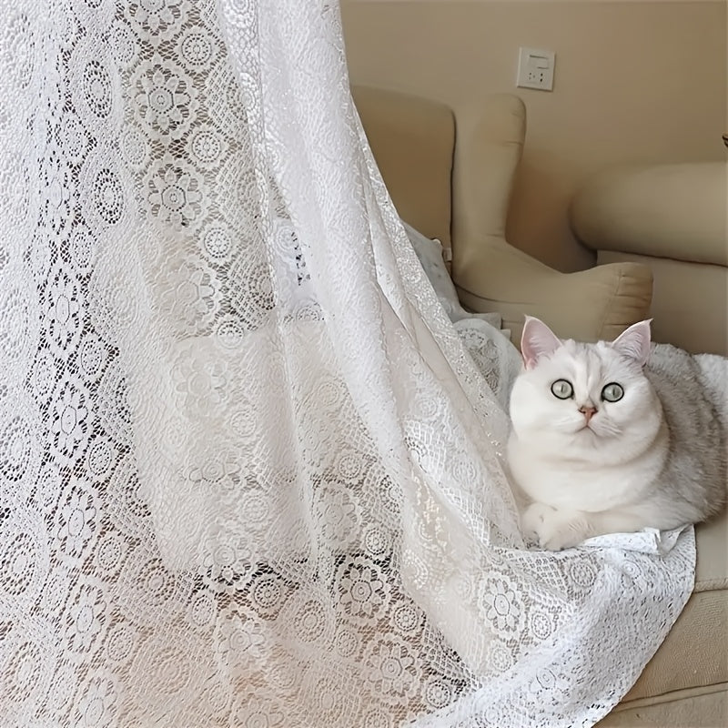 Rideau voilage en dentelle blanche brodée style rétro romantique