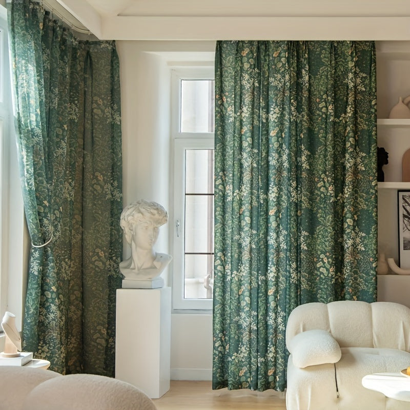 Rideaux occultants imprimé feuilles vert forêt en polyester (2 panneaux)