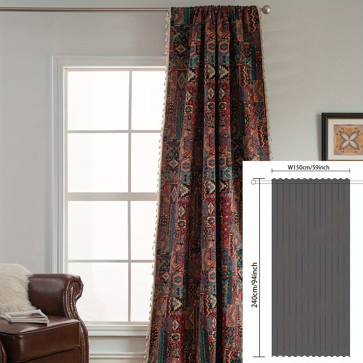 Rideau jacquard occultant vintage à motif géométrique en polyester