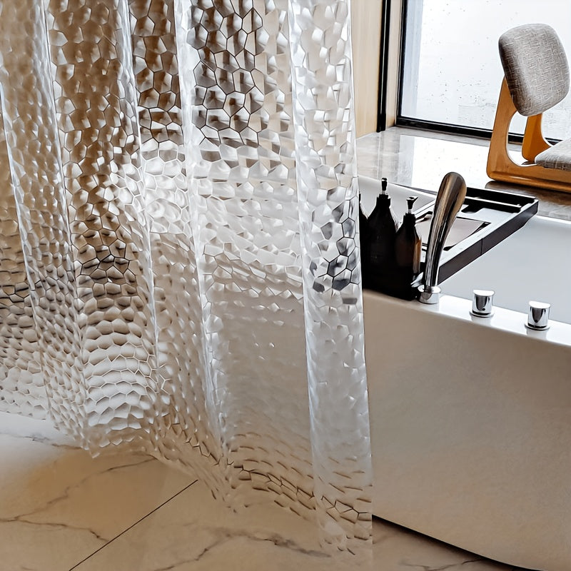 Rideau de douche en polyéthylène motif cubes d’eau semi-transparent