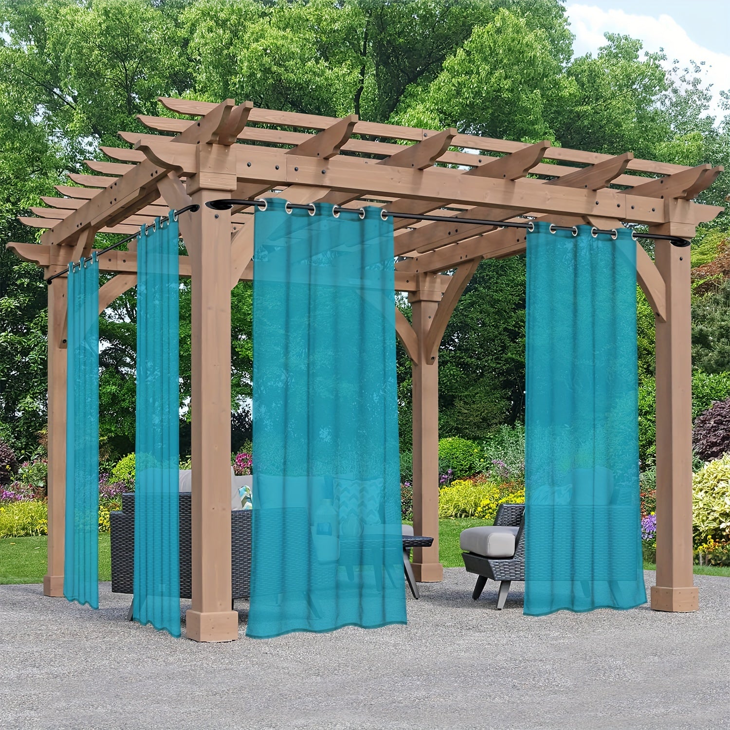 Rideaux voilage extérieur à œillets pour pergola et terrasse (2 panneaux)