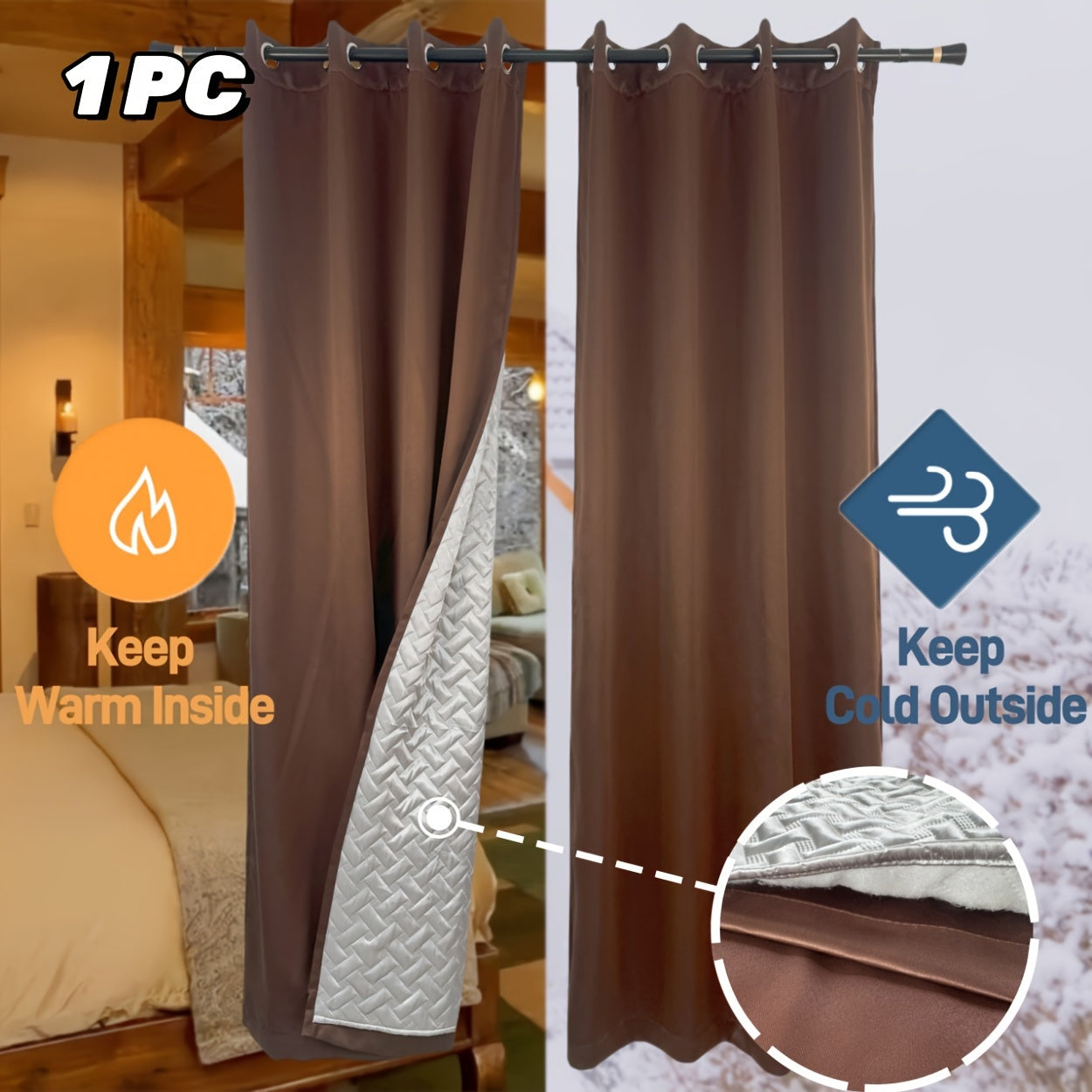 Rideau thermique occultant double épaisseur à œillets – Isolation hiver