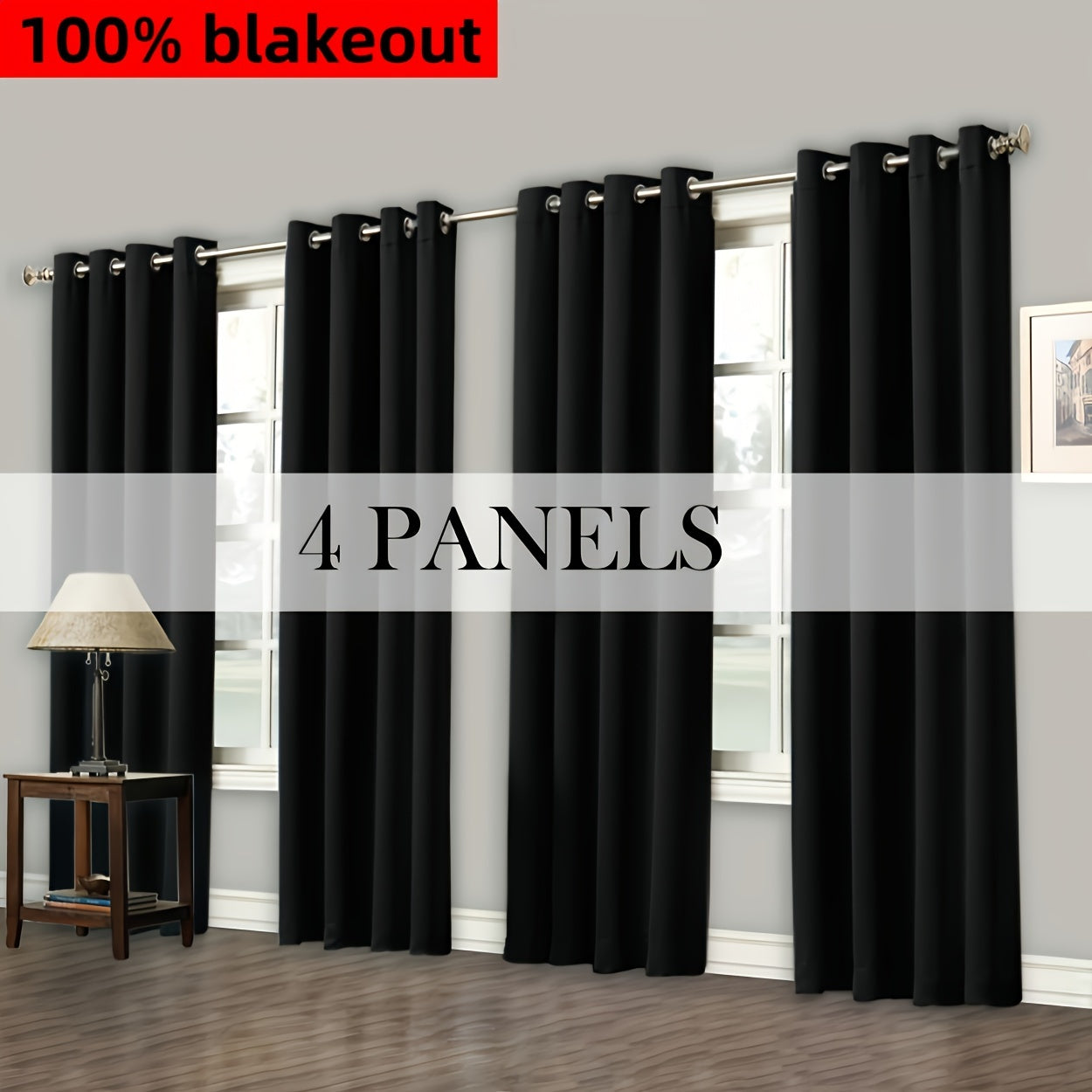 Rideaux occultants 100 % blackout à œillets – lot de 4 panneaux pour chambre et salon