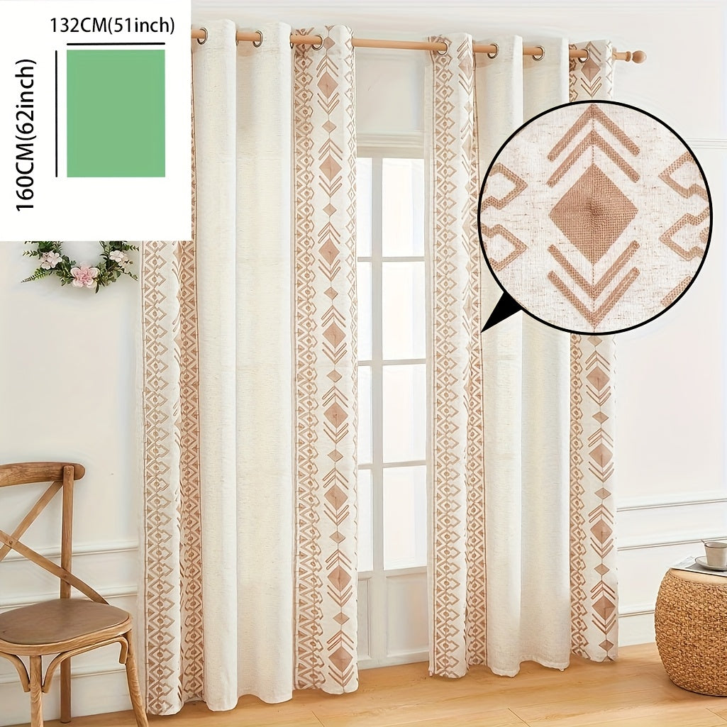 Rideau bohème semi-transparent à œillets motif géométrique losanges