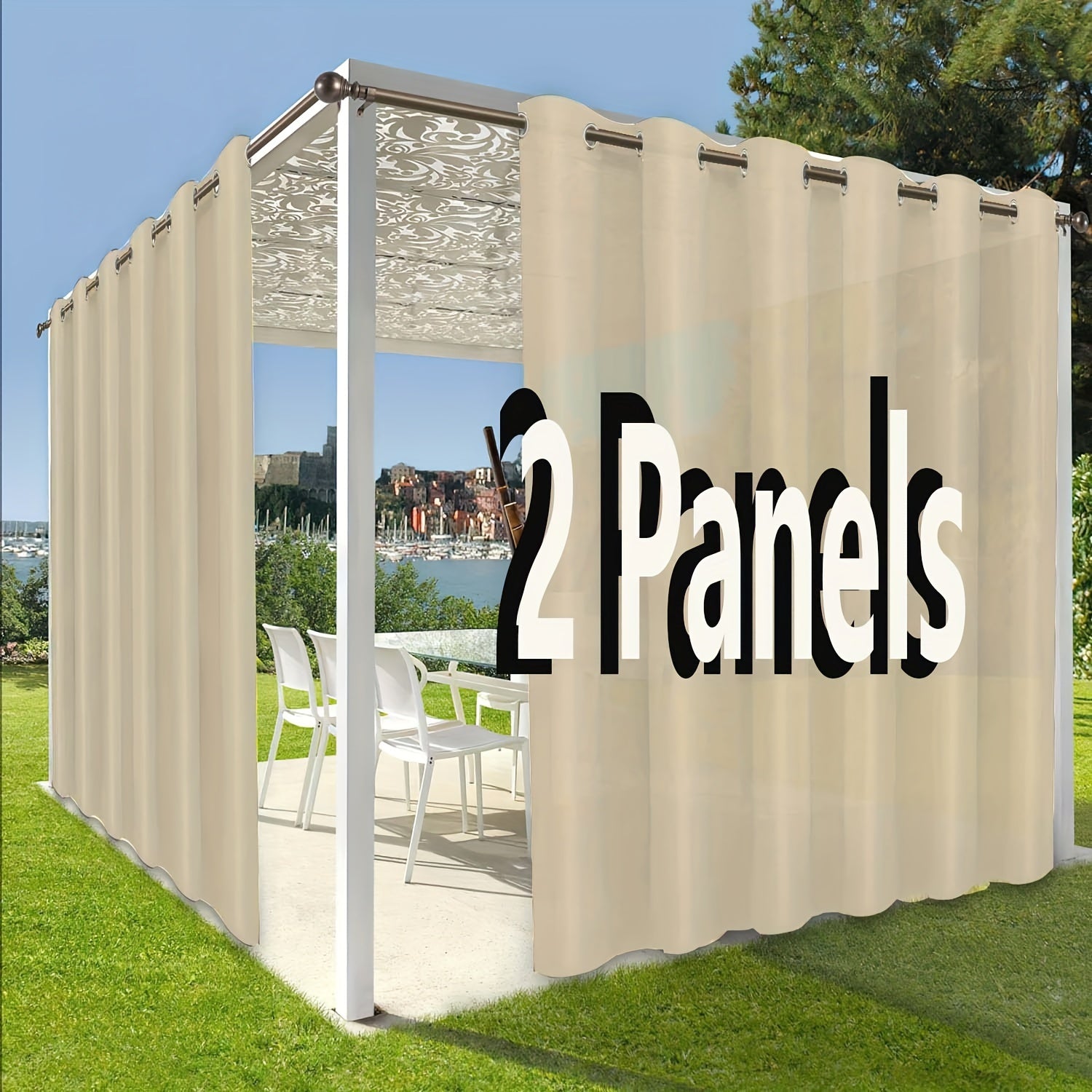 Rideaux extérieurs à œillets effet uni élégant pour pergola (2 panneaux)