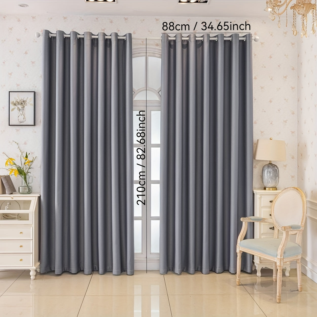 Rideaux occultants gris épais en polyester pour salon et chambre (2 panneaux)