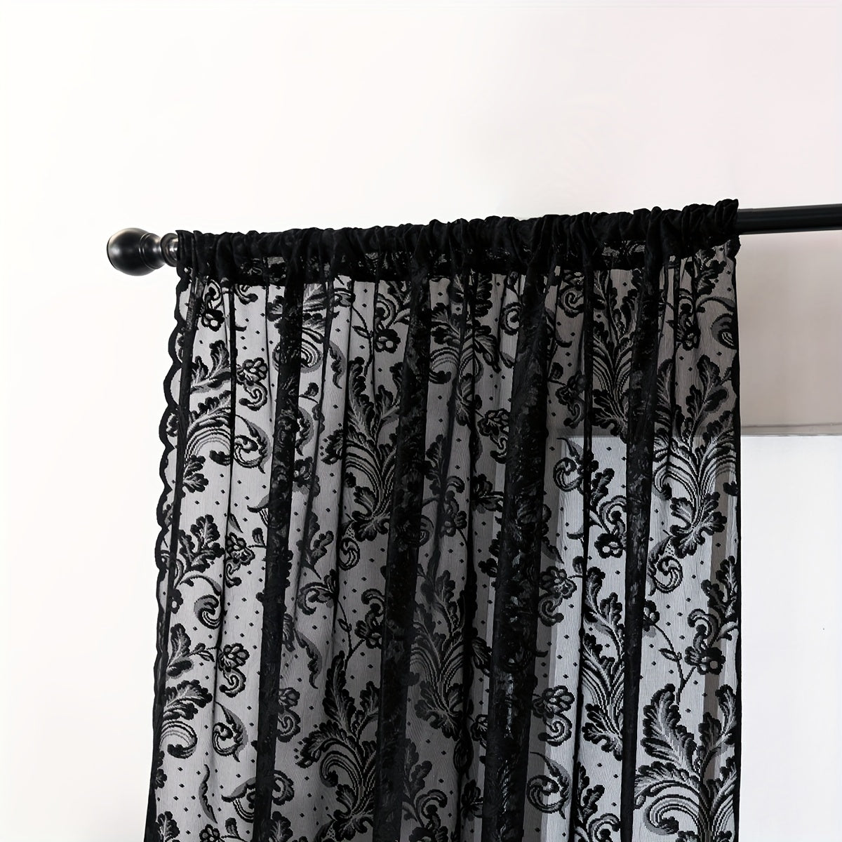 Rideaux voilages romantiques noirs – 2 panneaux à passe-tringle