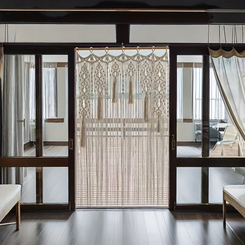 Rideau macramé bohème fait main 85x200 cm pour porte et séparation (1 panneau)