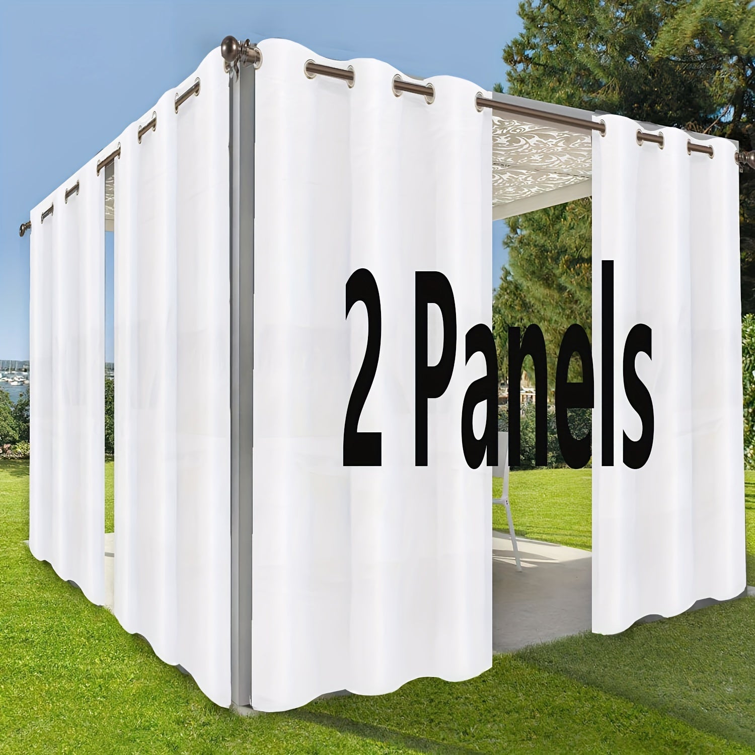 Rideaux extérieurs à œillets effet uni élégant pour pergola (2 panneaux)