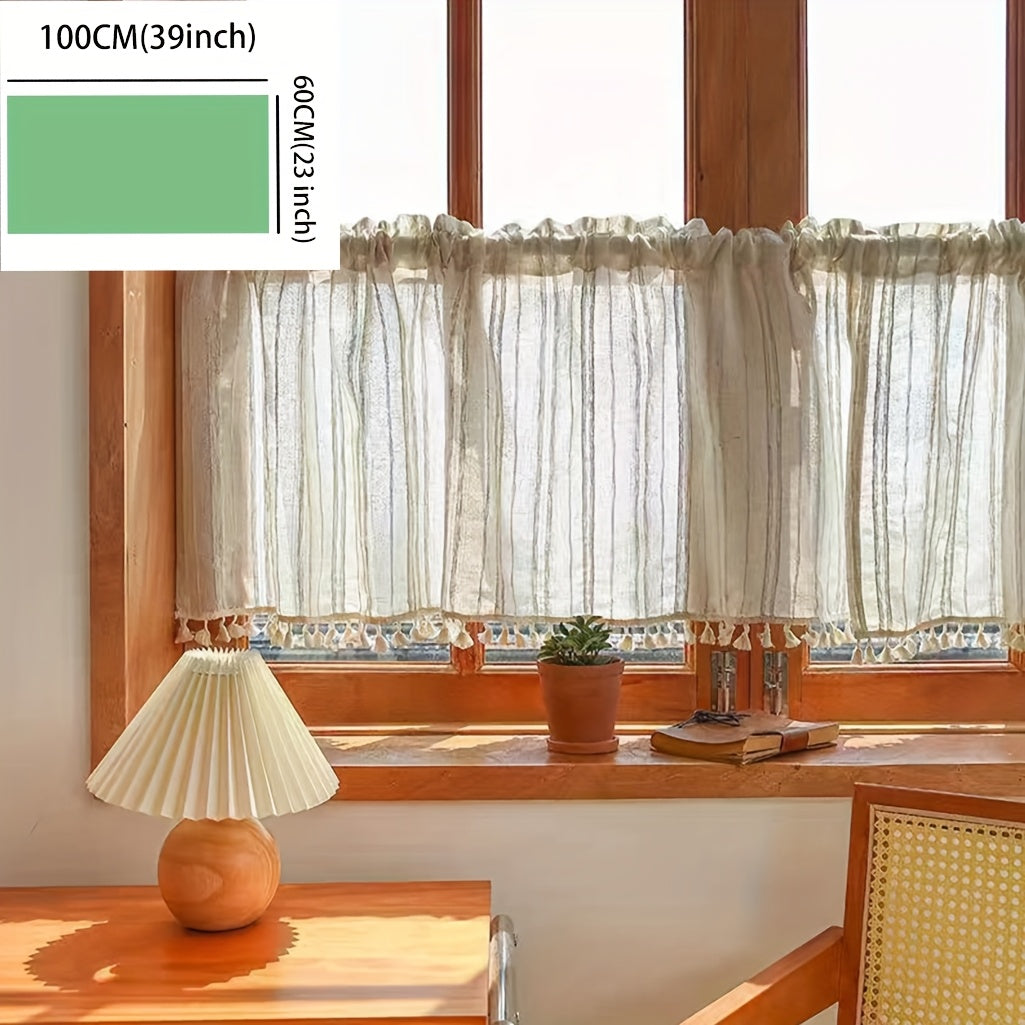 Rideau de porte japonais effet lin à rayures semi-transparent (2 panneaux)