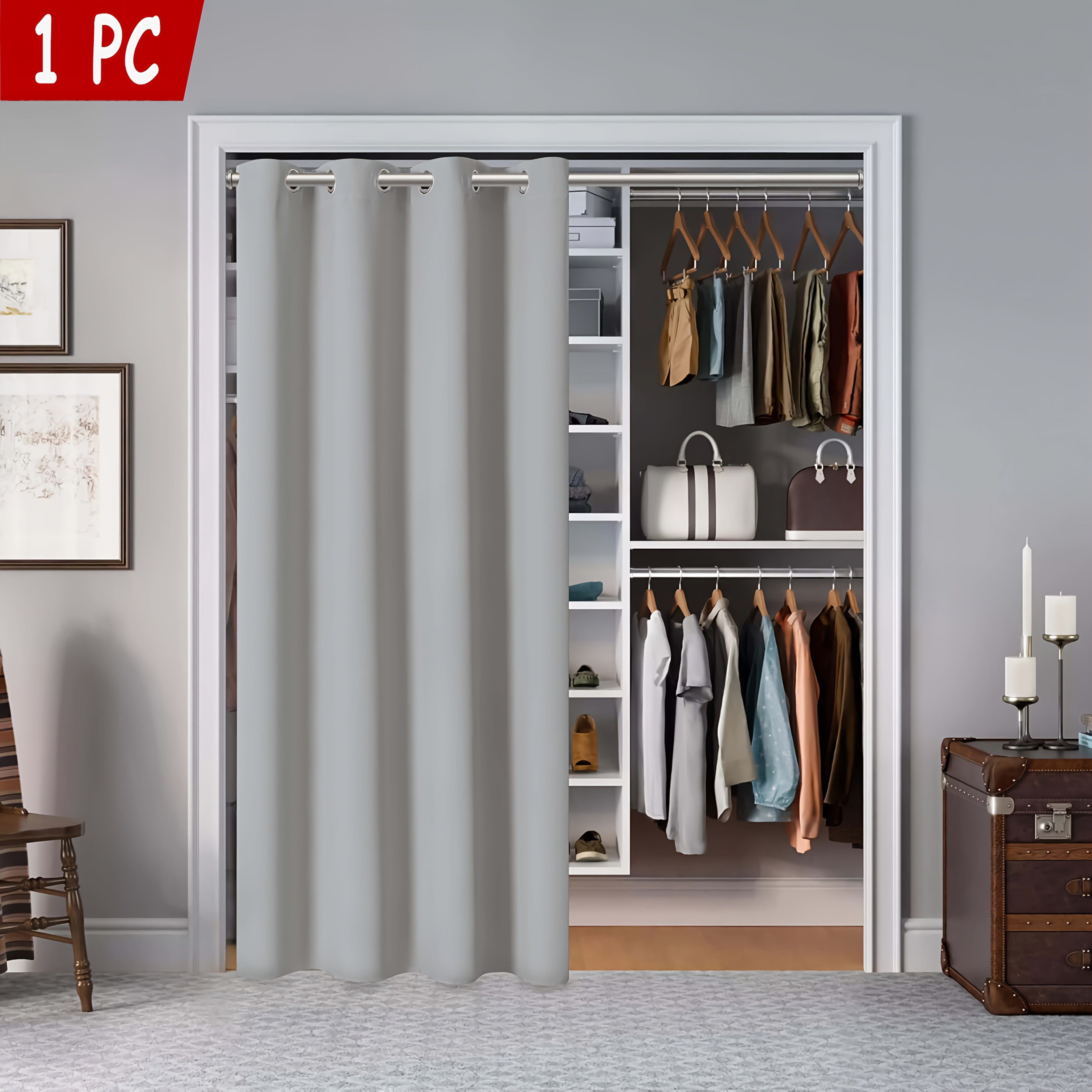 Rideau occultant thermique pour porte et placard en polyester à œillets