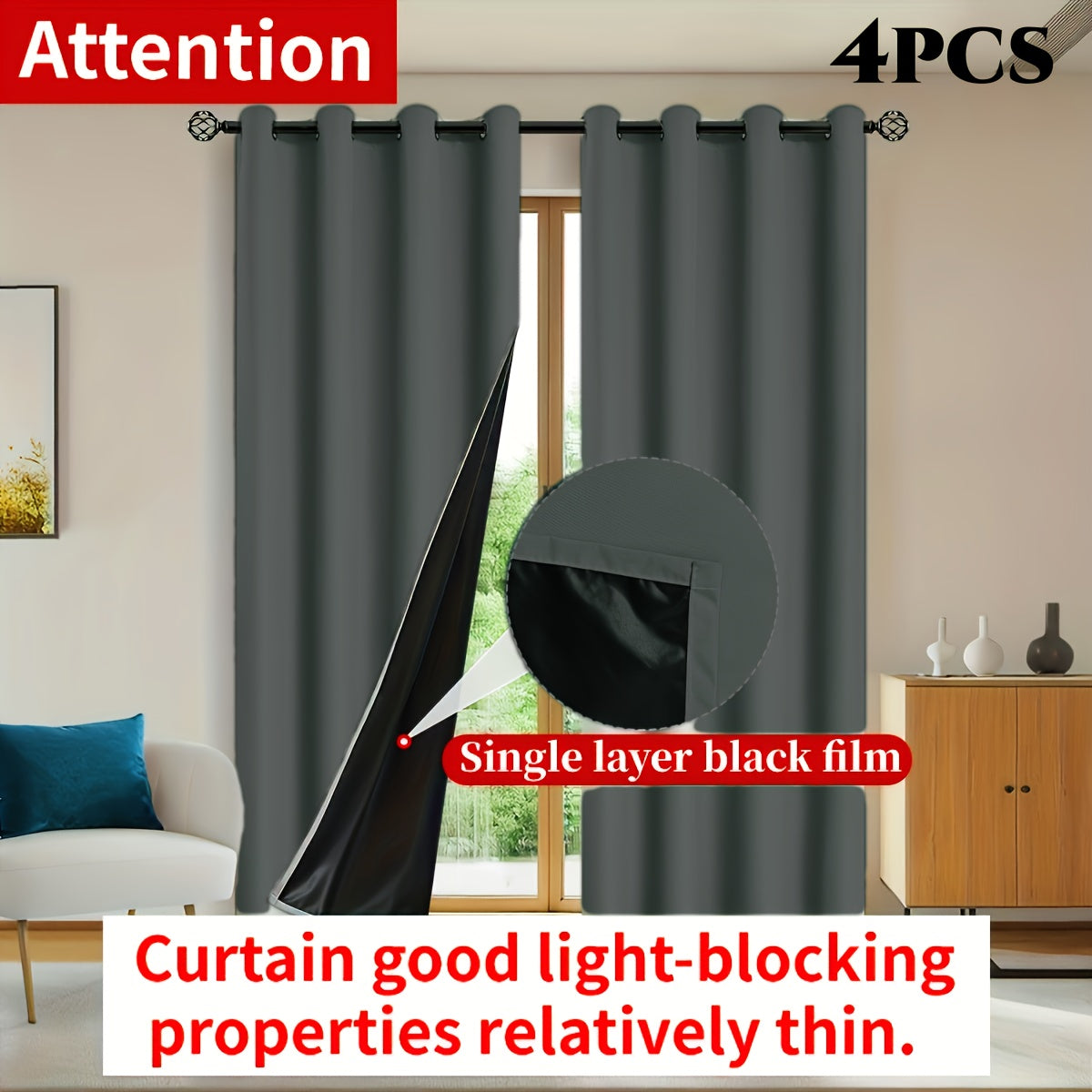Rideaux occultants 100 % blackout à œillets – lot de 4 panneaux pour chambre et salon