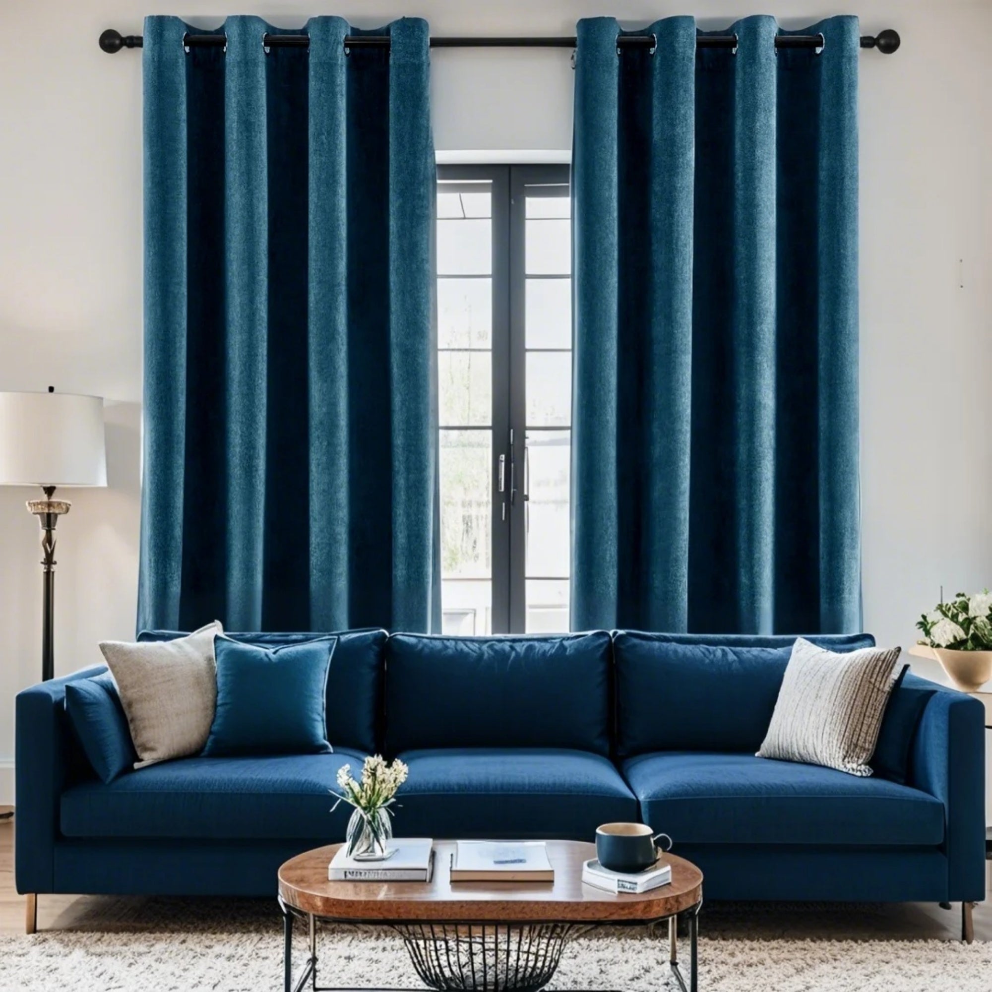 Rideaux en velours chenille épais à œillets pour salon (2 panneaux)