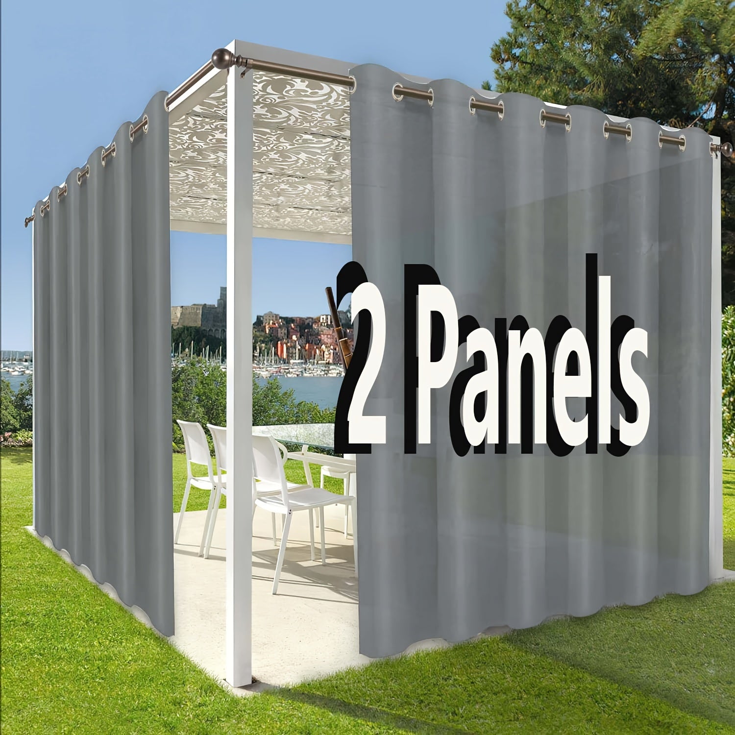 Rideaux extérieurs à œillets effet uni élégant pour pergola (2 panneaux)