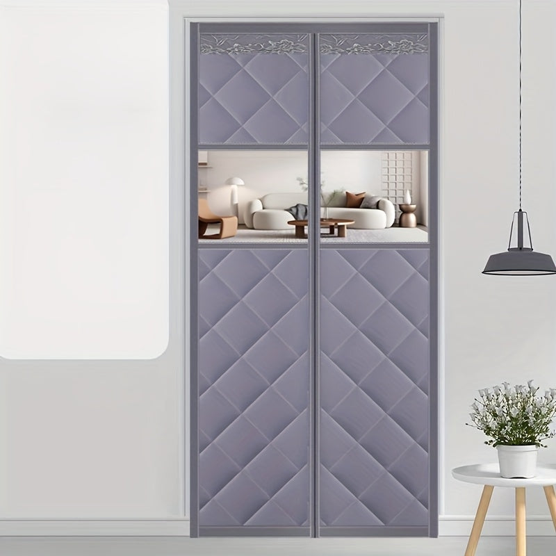 Rideau de porte isolant thermique matelassé avec fenêtre transparente magnétique