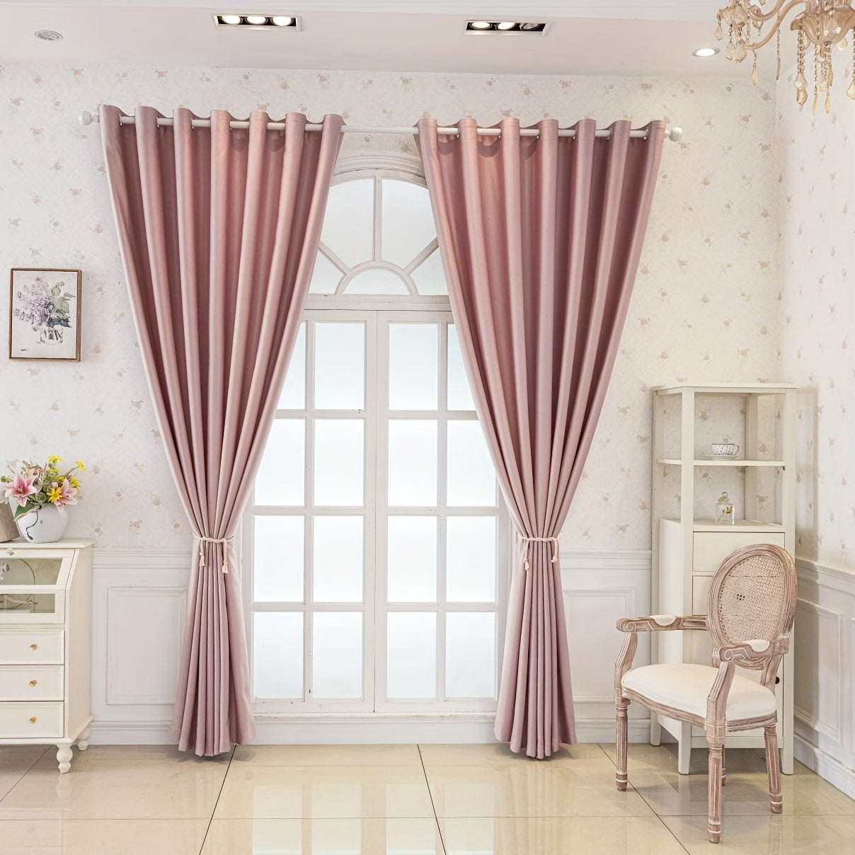 Rideaux occultants unis en polyester pour chambre et bureau (2 panneaux)