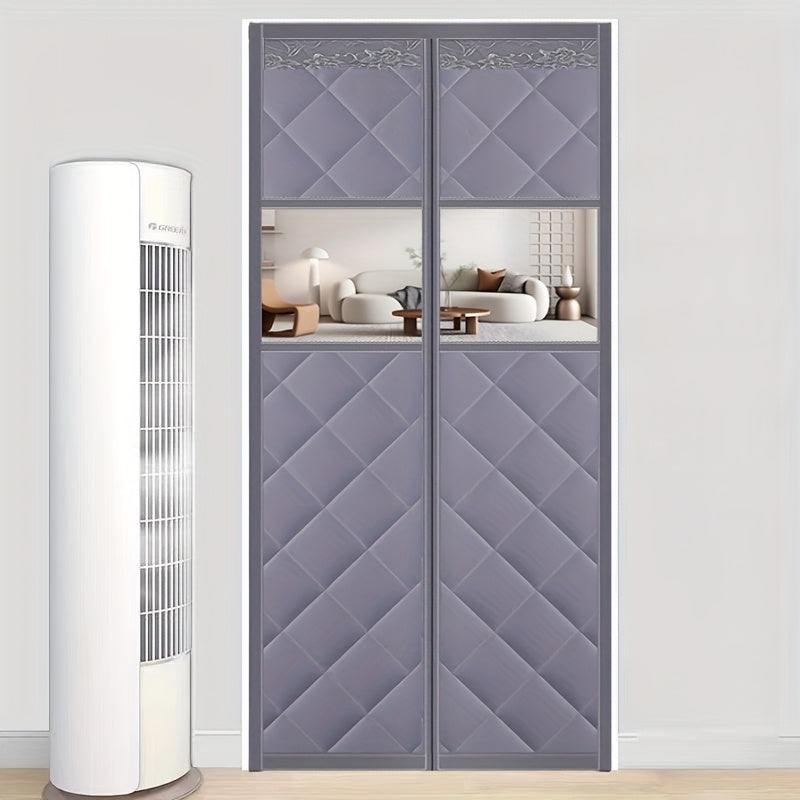 Rideau de porte isolant thermique matelassé avec fenêtre transparente magnétique