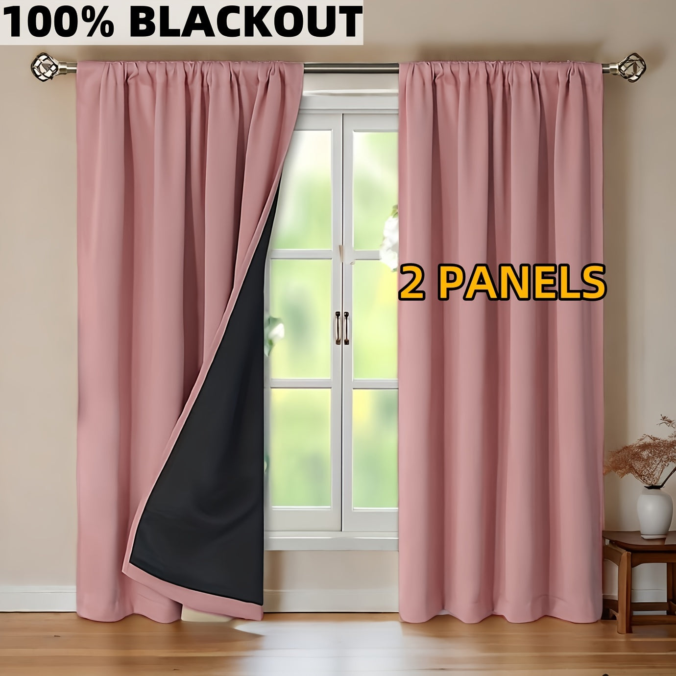 Rideaux occultants 100 % blackout à passe-tringle – lot de 2 panneaux pour chambre et salon
