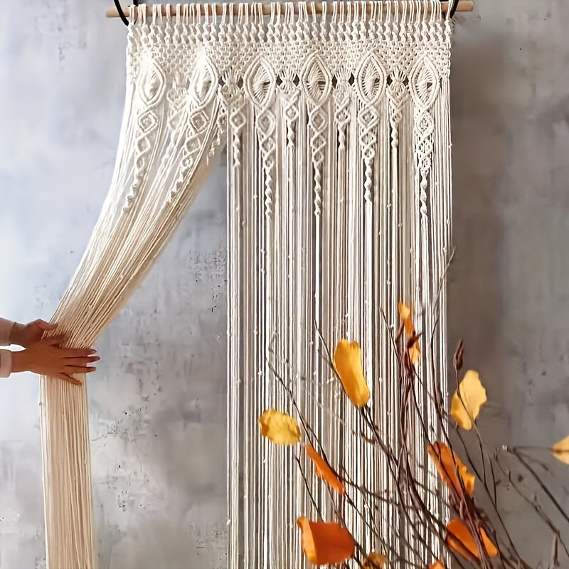 Rideau macramé bohème extra-long en coton ajouré pour porte (1 panneau)