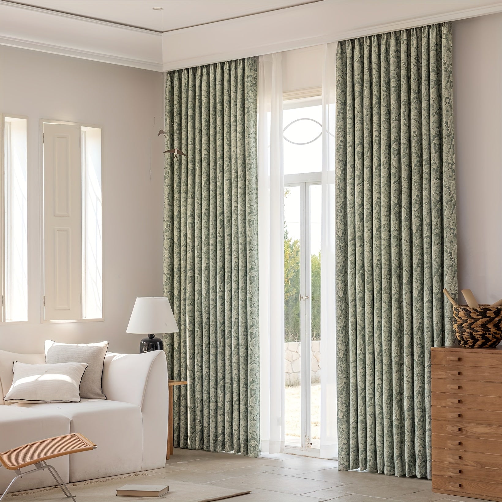 Rideau occultant jacquard feuille en chenille style vintage pour salon