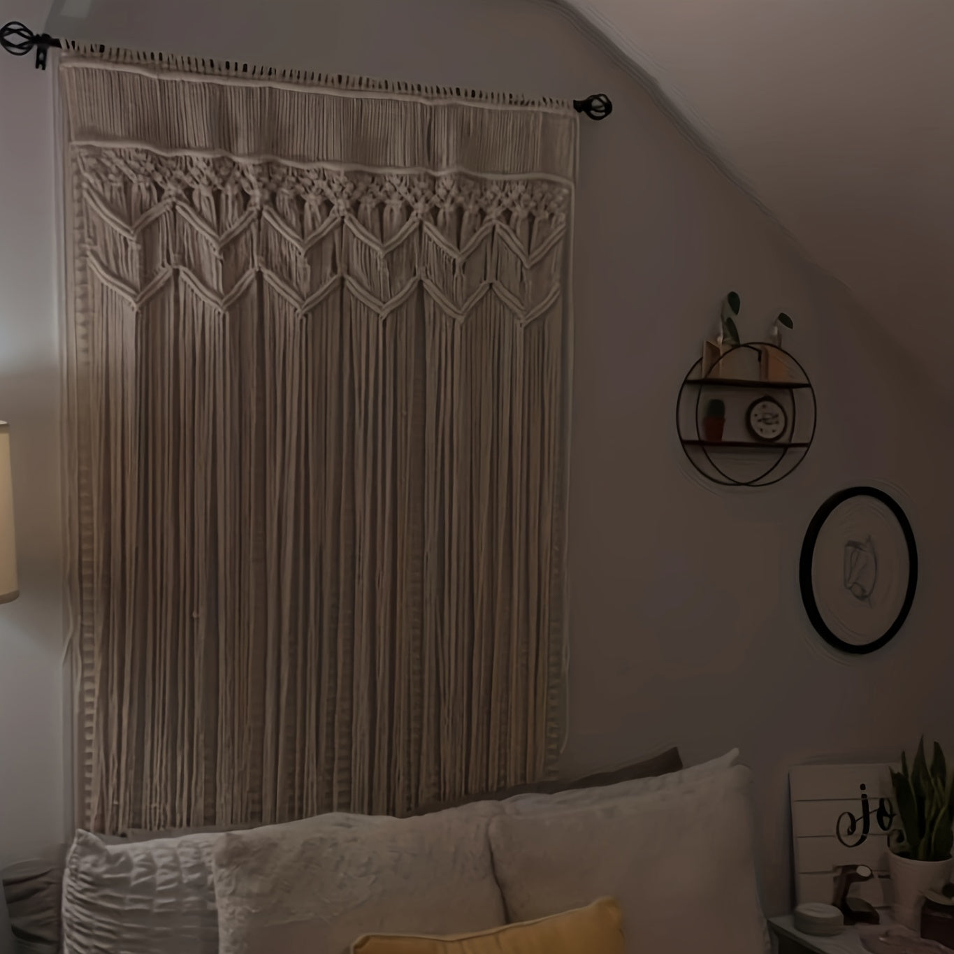 Rideau macramé bohème ajouré en fibres naturelles style ranch