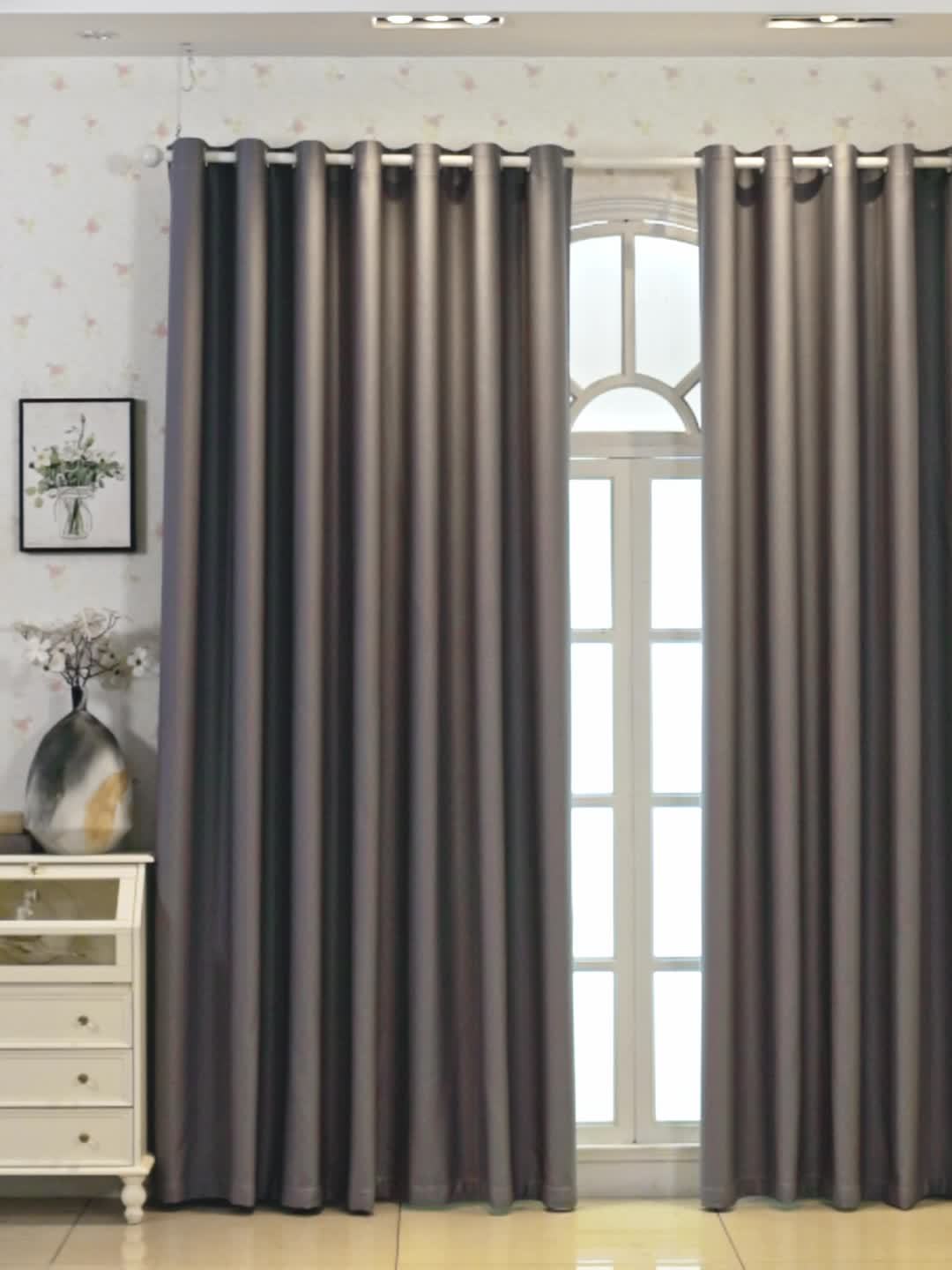 Rideaux occultants gris épais en polyester pour salon et chambre (2 panneaux)