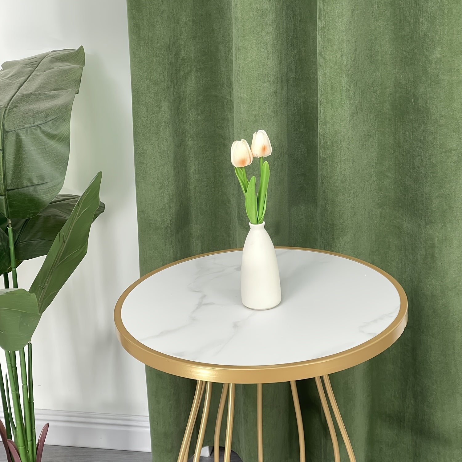 Rideaux velours vert clair tamisants pour salon et chambre (2 panneaux)